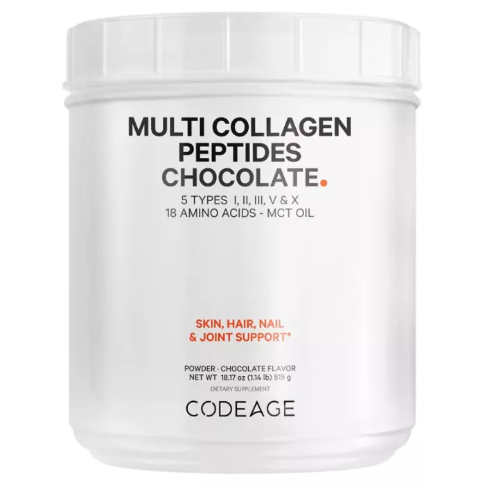 Codeage Hydrolyzed Multi Collagen - 5 Types Collagen Peptides + Mct Oil , Colagen Hidrolizat Din 5 Surse Sub Forma De Peptide + Mct Oil , Cu Aroma De Ciocolata, 515 G