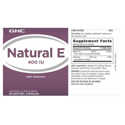 Vitamina E naturala 400 Ui cu seleniu (90 cps), GNC Live Well