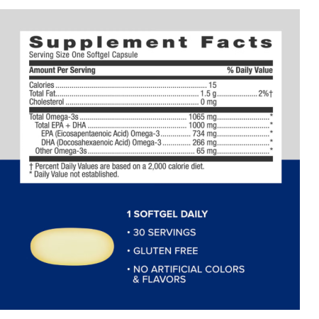 Gnc Triple Strength Fish Oil, Ulei De Peste, 1000 Mg Omega-3 Epa Si Dha, 30 Cps