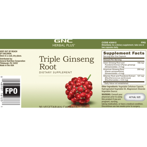 Radacina Din Trei Tipuri De Ginseng (90 Cps), GNC Live Well
