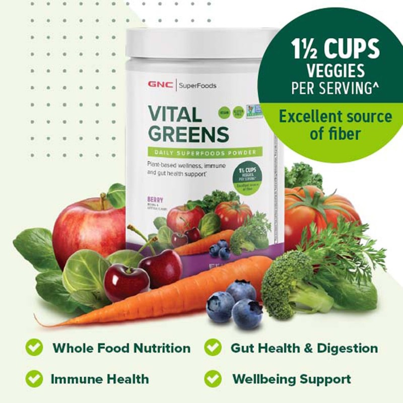 Gnc Superfoods Vital Greens Daily Superfoods Powder, Pudra Cu Super Alimente Verzi Cu Aroma De Mango, 421.5 G