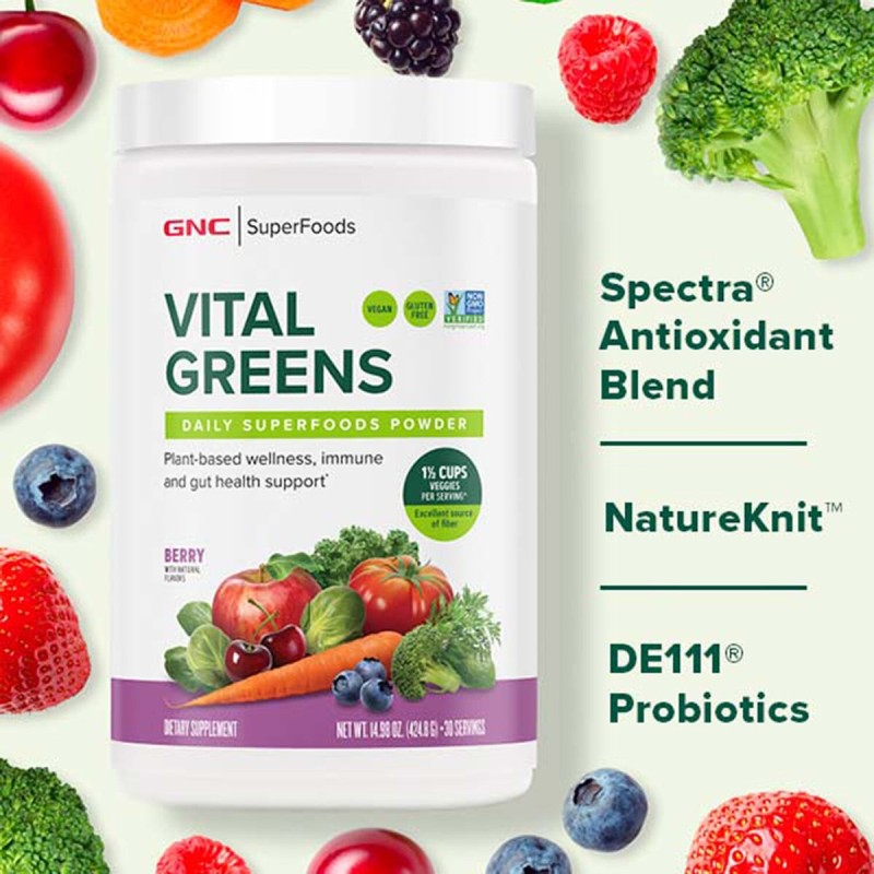 Gnc Superfoods Vital Greens Daily Superfoods Powder, Pudra Cu Super Alimente Verzi Cu Aroma De Mango, 421.5 G