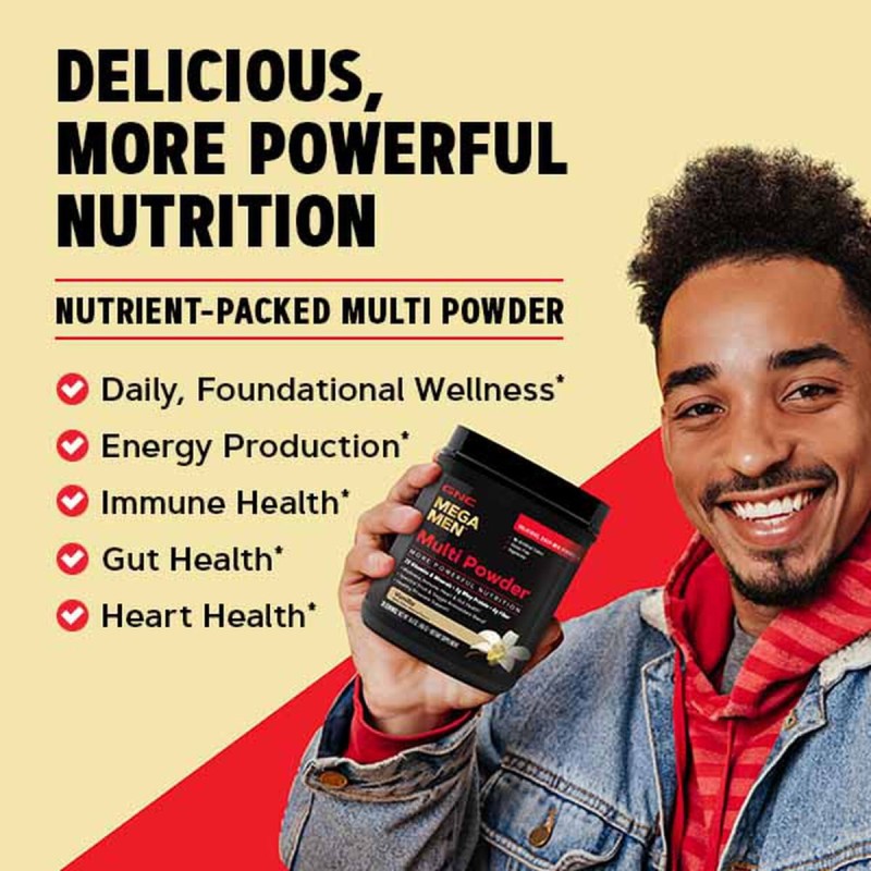 Gnc Mega Men Multi Powder, Pudra Cu Multivitamine, Proteine Si Verdeturi Cu Aroma De Vanilie, 465 G
