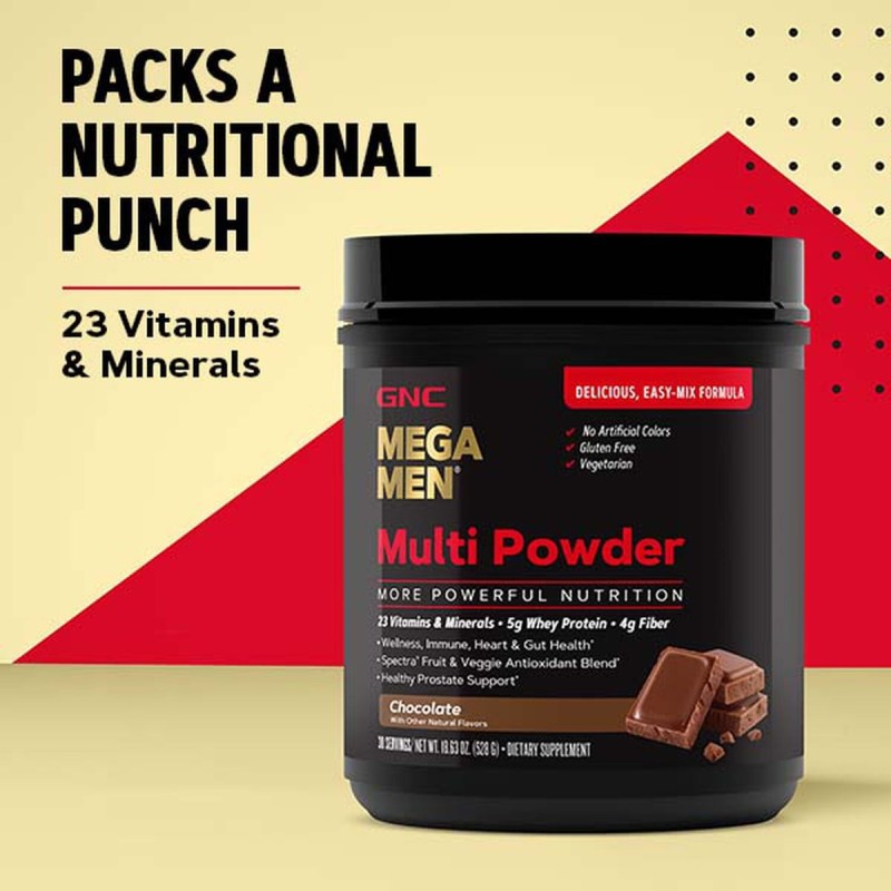 Gnc Mega Men Multi Powder, Pudra Cu Multivitamine, Proteine Si Verdeturi Cu Aroma De Vanilie, 465 G
