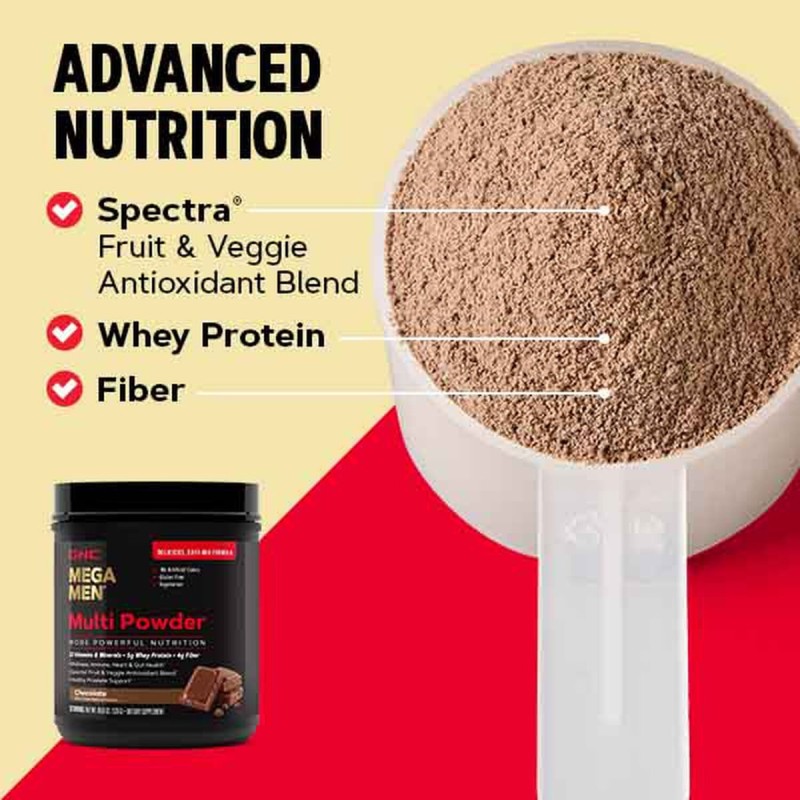Gnc Mega Men Multi Powder, Pudra Cu Multivitamine, Proteine Si Verdeturi Cu Aroma De Vanilie, 465 G