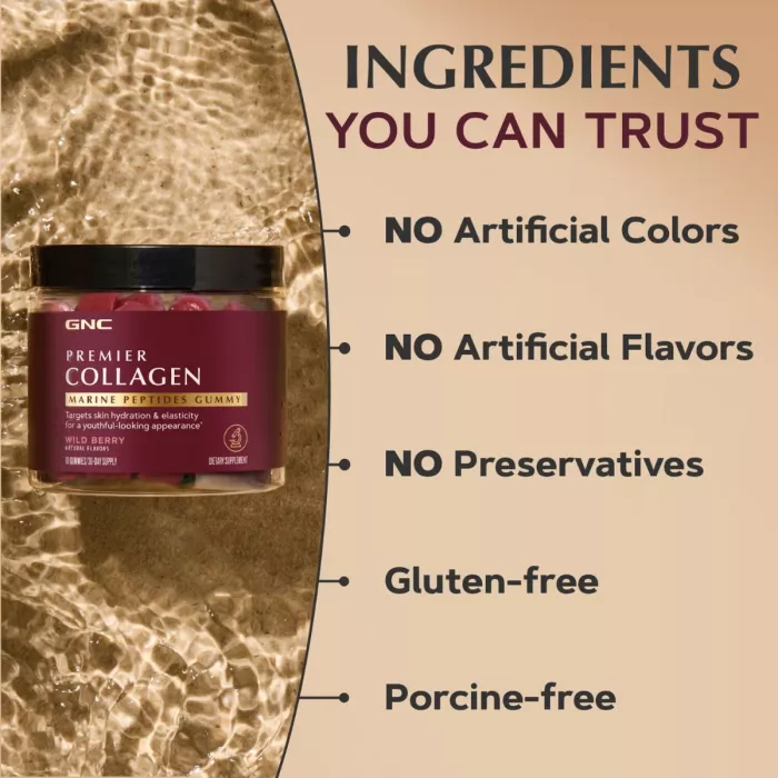 Gnc Premier Collagen Marine Peptides Gummy, Supliment Cu Peptide Marine Pentru Piele Si Par, Cu Aroma De Fructe De Padure Salbatice, 90 Jeleuri Gnc Premier Collagen Marine Peptides Gummy, Supliment Cu Peptide Marine Pentru Piele Si Par, Cu Aroma De Fructe De Padure Salbatice, 90 Jeleuri