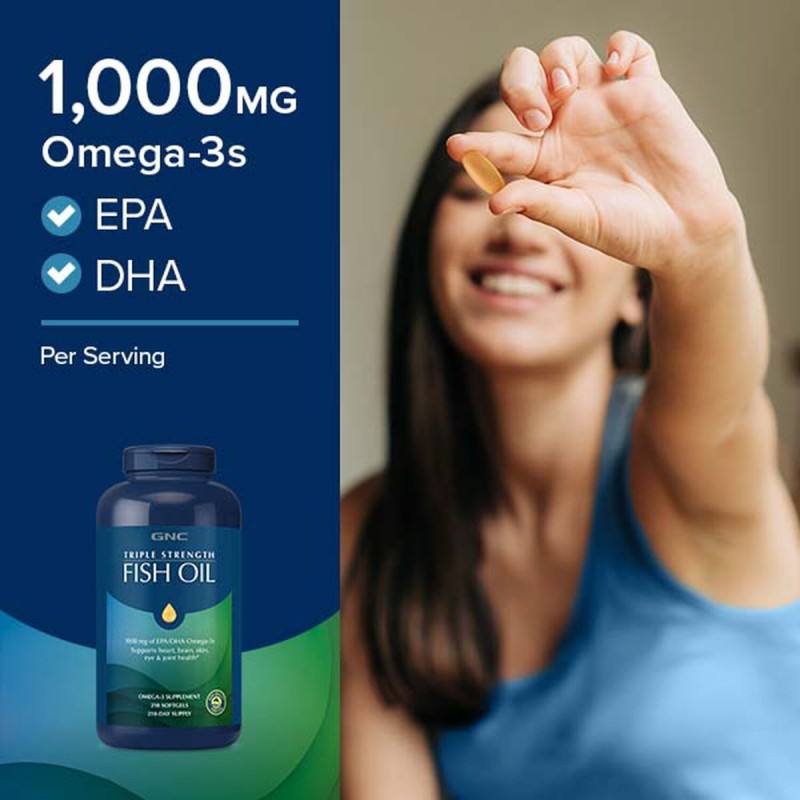 Gnc Triple Strength Fish Oil, Ulei De Peste 1000 Mg Omega 3 Epa Si Dha, 60 Cps