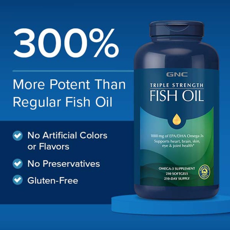Gnc Triple Strength Fish Oil, Ulei De Peste 1000 Mg Omega 3 Epa Si Dha, 60 Cps