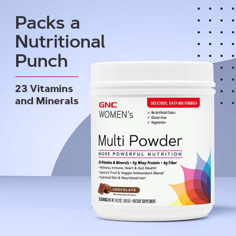 Gnc Women’s Multi Powder, Pudra Cu Multivitamine, Proteina Si Verdeturi Pentru Femei Cu Aroma De Ciocolata, 543 G