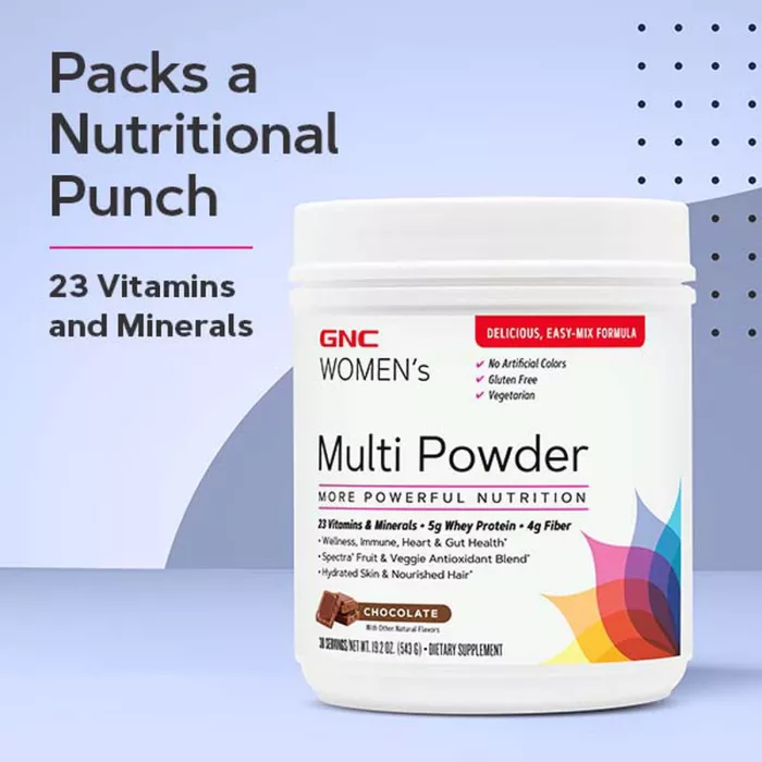 Gnc Women’s Multi Powder, Pudra Cu Multivitamine, Proteina Si Verdeturi Pentru Femei Cu Aroma De Vanilie, 485 G