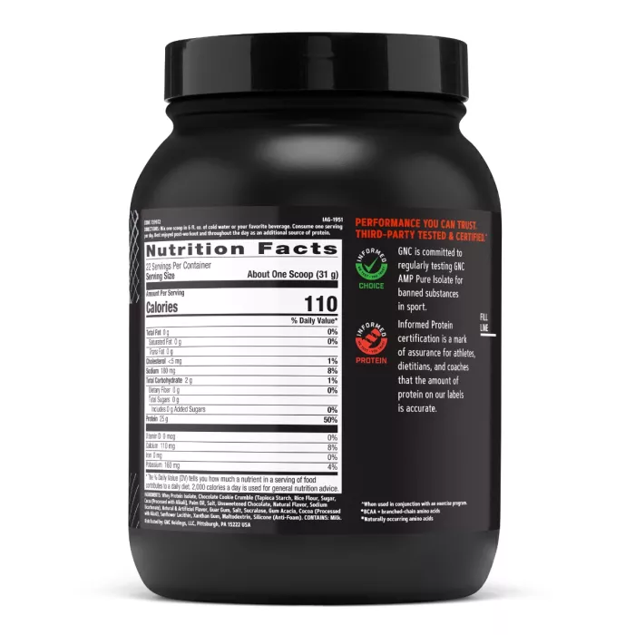 Gnc Amp Pure Isolate, Proteina Izolata Din Zer, Cu Aroma De Biscuiti Cu Crema, 682 G