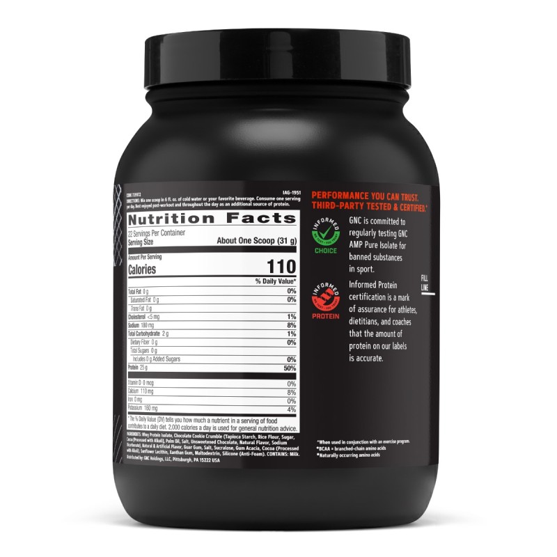 Gnc Amp Pure Isolate, Proteina Izolata Din Zer, Cu Aroma De Biscuiti Cu Crema, 682 G