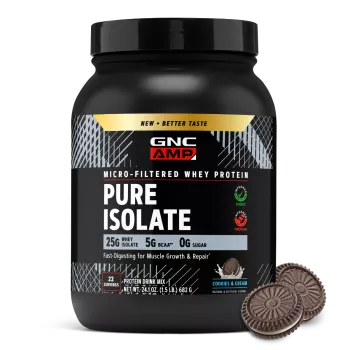 Gnc Amp Pure Isolate, Proteina Izolata Din Zer, Cu Aroma De Biscuiti Cu Crema, 682 G