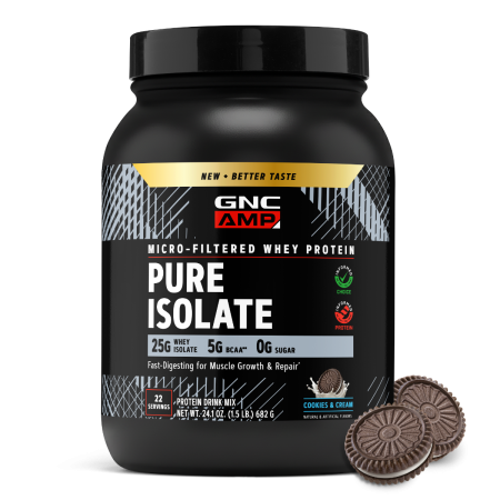 Gnc Amp Pure Isolate, Proteina Izolata Din Zer, Cu Aroma De Biscuiti Cu Crema, 682 G