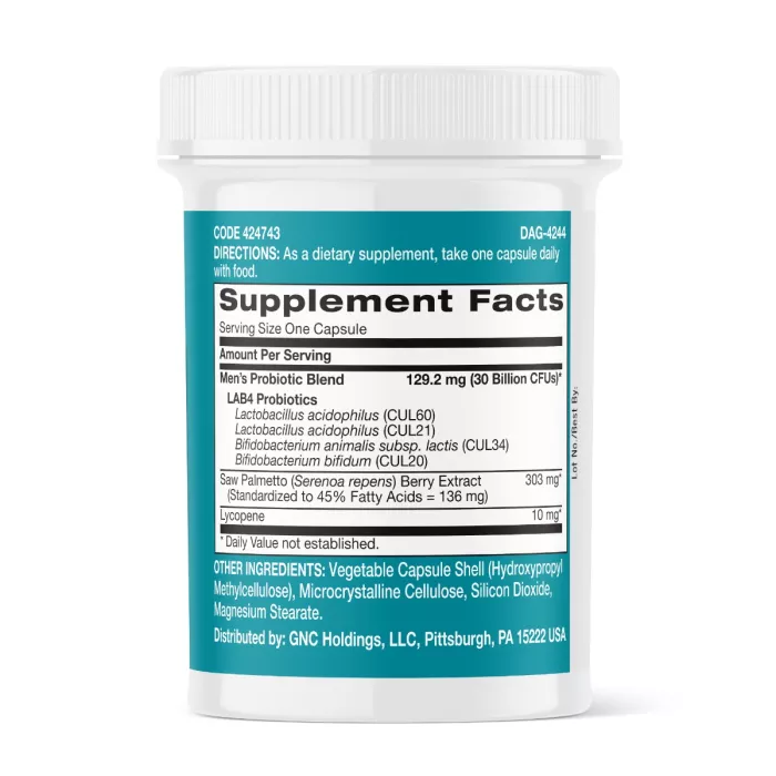 Gnc Gut Health Men’s Probiotic, Probiotic Lab4 Studiat Clinic, 30 Miliarde Ufc Culturi Vii Cu Saw Palmetto Si Lycopene, 30 Cps