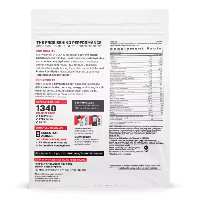 Gnc Pro Performance Bulk 1340, Formula Proteica Pentru Crestere In Greutate, Cu Aroma De Biscuiti Si Frisca, Testata Antidoping, 3249 G