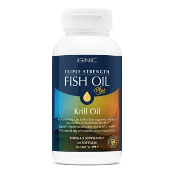 Gnc Triple Strength Fish Oil Plus Krill Oil, Ulei De Peste Plus Ulei De Krill, 60 Cps