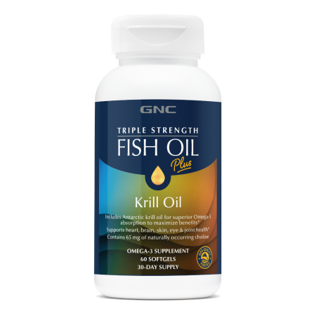 Gnc Triple Strength Fish Oil Plus Krill Oil, Ulei De Peste Plus Ulei De Krill, 60 Cps