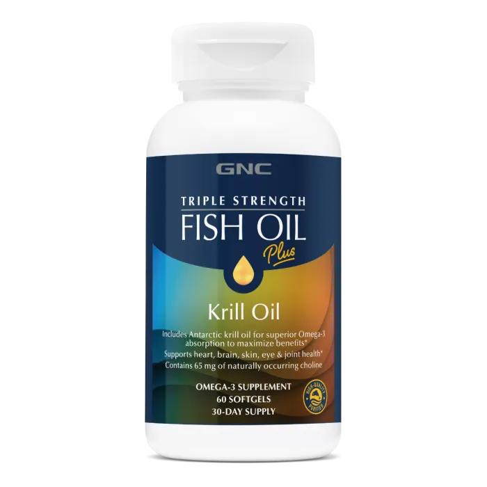 Gnc Triple Strength Fish Oil Plus Krill Oil, Ulei De Peste Plus Ulei De Krill, 60 Cps