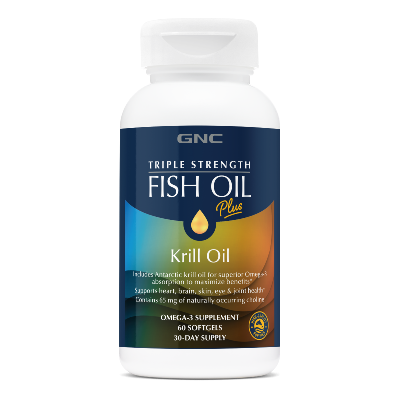 Gnc Triple Strength Fish Oil Plus Krill Oil, Ulei De Peste Plus Ulei De Krill, 60 Cps