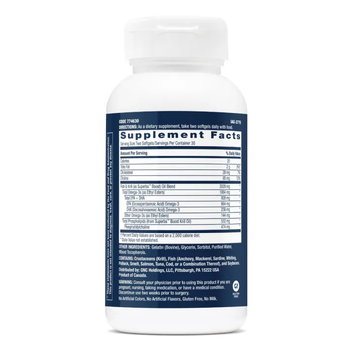 Gnc Triple Strength Fish Oil Plus Krill Oil, Ulei De Peste Plus Ulei De Krill, 60 Cps