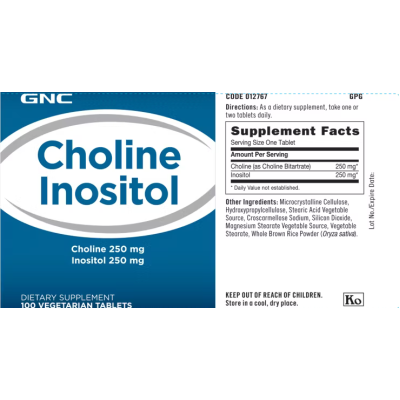 Colina 250 mg si inozitol 250 mg (100 Tb), GNC Live Well