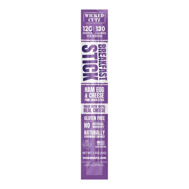 Wicked Cutz Breakfast Sticks, Ham Egg & Cheese, Carnat Cu Oua Si Branza, 42,g