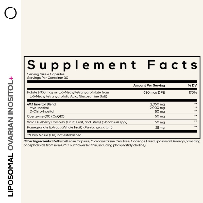 Codeage Liposomal Ovarian Inositol+, Myo-inozitol Ovarian Cu Coenzima Q10, 120 Cps