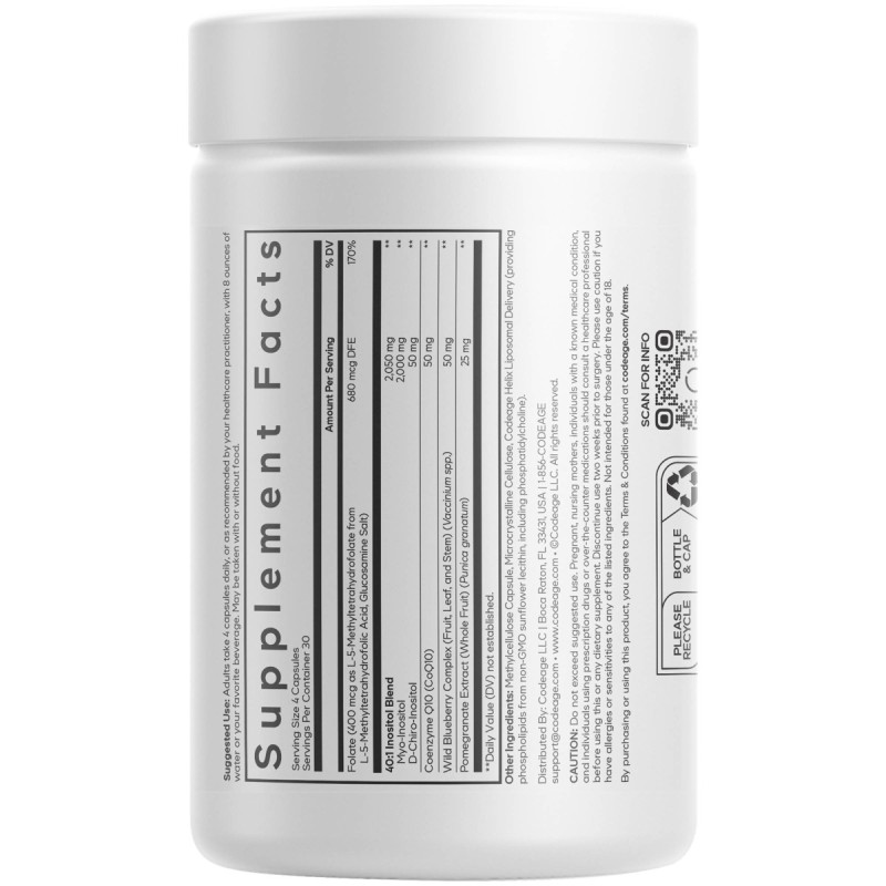 Codeage Liposomal Ovarian Inositol+, Myo-inozitol Ovarian Cu Coenzima Q10, 120 Cps