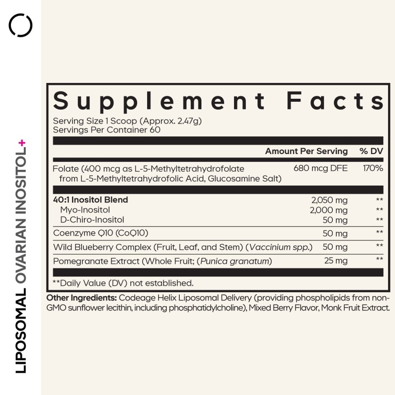 Codeage Liposomal Ovarian Inositol+ - Mixed Berry , Myo-inozitol Ovarian Cu Coenzima Q10 Cu Aroma De Fructe De Padure, 148.2 G
