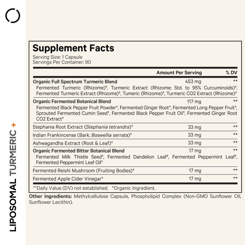 Codeage  Turmeric Lipozomal Fermentat + Piper Negru,  Curcumin Si Ghimbir, 90 Cps