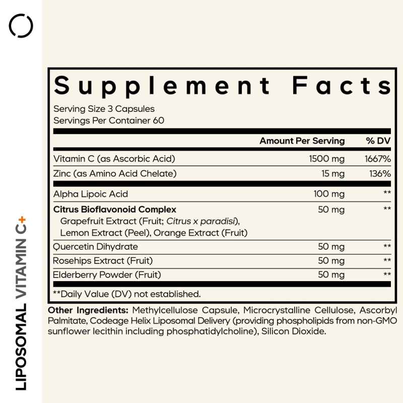 Codeage Liposomal Vitamin C, Vitamina C Liposomala - Formula Avansata Pentru Absorbtie Superioara, 180 Cps