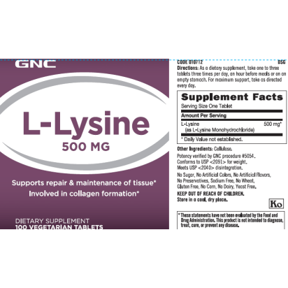 L-lizina 500 Mg (100 Tb), GNC Live Well