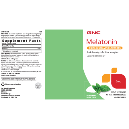 Melatonina 5 mg cu aroma de menta (60 tb), GNC Live Well