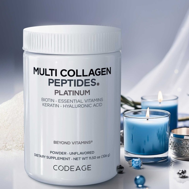 Codeage Platinum Multi Collagen Peptides, Peptide De Colagen Cu Biotina, Keratina Si Acid Hialuronic, 323 G