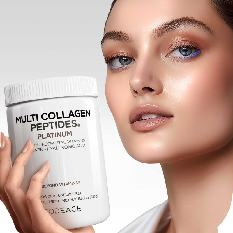 Codeage Platinum Multi Collagen Peptides, Peptide De Colagen Cu Biotina, Keratina Si Acid Hialuronic, 323 G