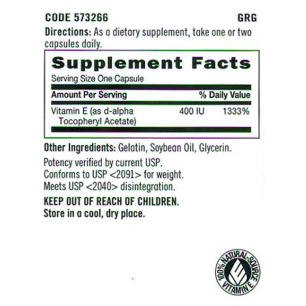 Vitamina E naturala 400 Ui (90 Cps), GNC Live Well