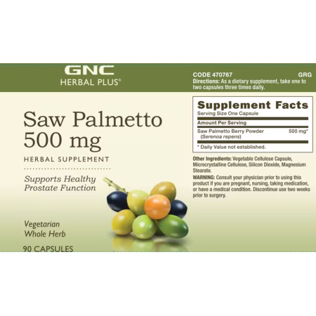 Herbal plus saw palmetto 500 Mg, extract din palmier pitic (90 Cps). GNC Live Well