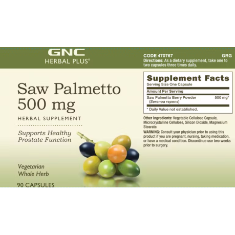 Herbal plus saw palmetto 500 Mg, extract din palmier pitic (90 Cps). GNC Live Well