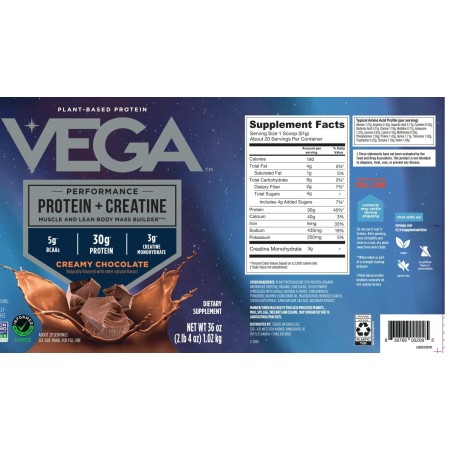 Vega Protein + Creatine Chocolate Flavor, Proteina Vegetala + Creatina Cu Aroma De Ciocolata, 1002 G