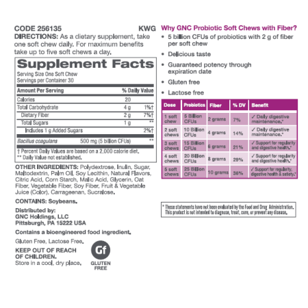 Probiotice caramele cu fibre cu aroma de fructe (30 Caramele), GNC Live Well