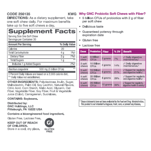 Probiotice caramele cu fibre cu aroma de fructe (30 Caramele), GNC Live Well