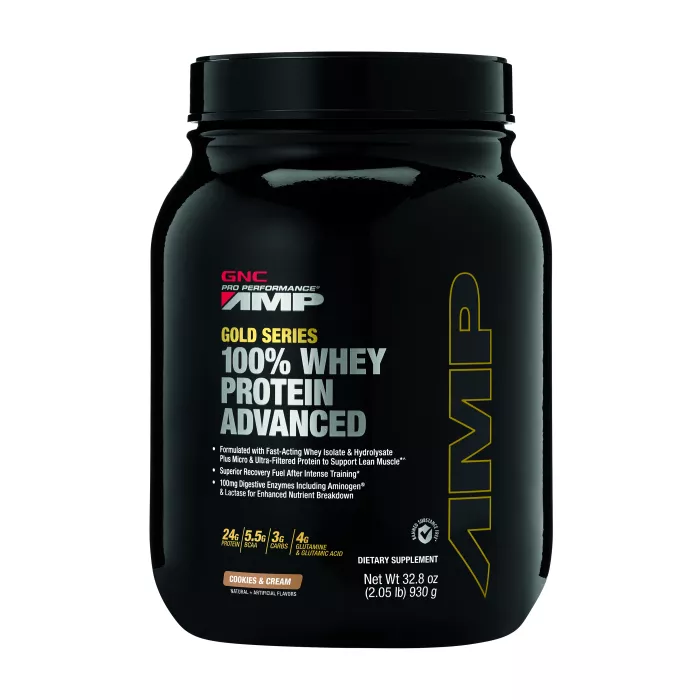 Gnc Amp Gold Series 100% Whey Protein Advanced, Proteina Din Zer, Cu Aroma De Biscuiti Si Frisca, 930 G Gnc Amp Gold Series 100% Whey Protein Advanced, Proteina Din Zer, Cu Aroma De Biscuiti Si Frisca, 930 G