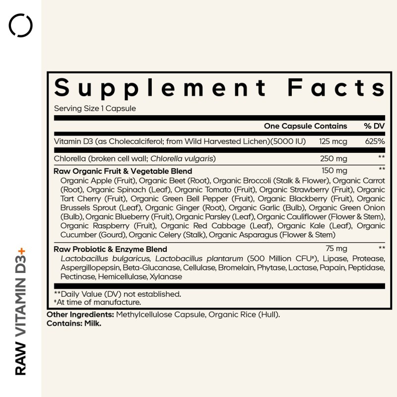 Codeage Raw Vitamin D3, Vitamina D3 (5000 Iu) Naturala Din Saccharomyces Cerevisiae, 60 Cps