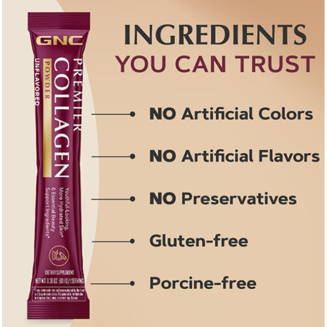 Gnc Premier Collagen Powder, Formula Premium De Peptide De Colagen Hidrolizat Fara Aroma, 1 Plic, 10.01 G
