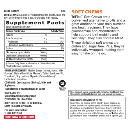 Triflex Soft Chews, caramele cu aroma de caramel sarat (60 caramele), GNC Live Well