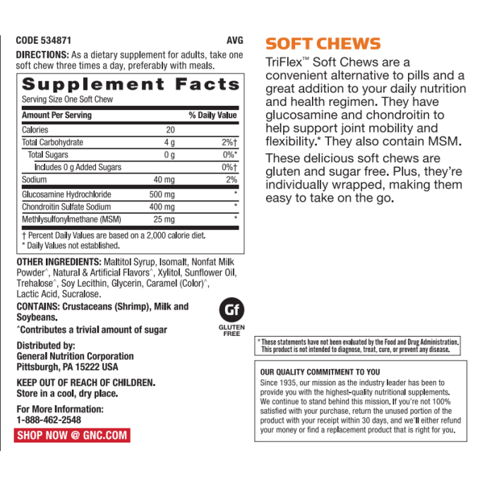 Triflex Soft Chews, caramele cu aroma de caramel sarat (60 caramele), GNC Live Well