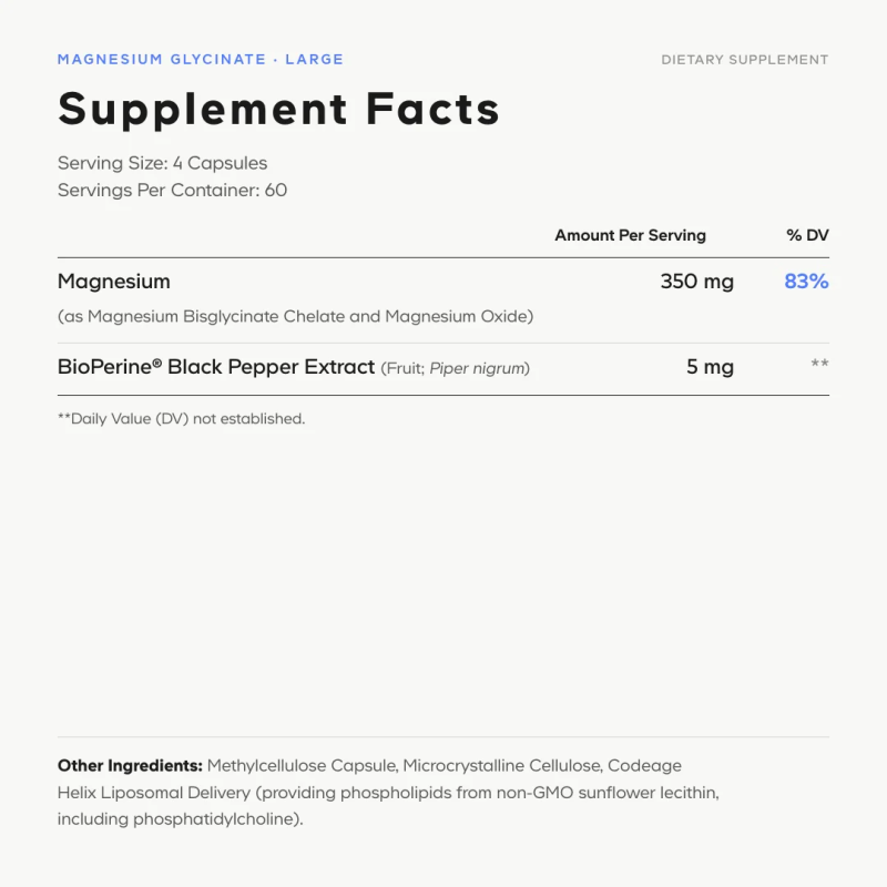 Codeage Magneziu Bisglicinat Lipozomal Cu Bioperine - Formula Avansata Pentru Absorbtie Superioara, 240 Cps