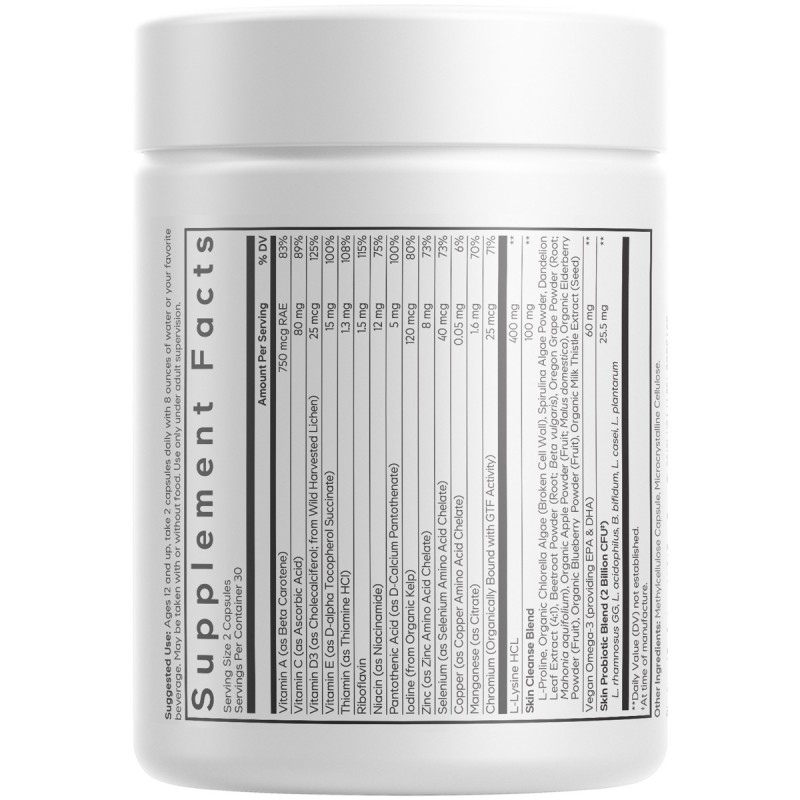 Codeage Teen Clearface Daily Multivitamin & Minerals, Complex De Multivitamine Pentru Adolescenti Pentru Ten Sanatos, 60 Cps