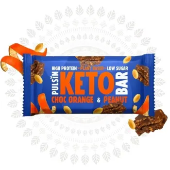 Baton Proteic Keto cu Ciocolata, Portocale si Arahide (50 grame), Pulsin